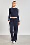 Women's Long Sleeve Modal Two-Piece Set - Navy Blue - 4