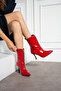 Monaco Red Patent Leather 7 cm Heel Zipper Detail Boots Bottie - 3