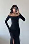 Women's Black Slit Long Dress 1041-2465 - 3