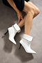 Monaco White Leather 7 cm Heel Zipper Detail Boots Bottie - 3