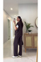 Onwey Brown Zippered Vest Pants Modal Set - 3
