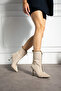 Monaco Beige Dana Suede 7 cm Heel Zipper Detail Boots Bottie - 2