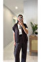 Onwey Brown Zippered Vest Pants Modal Set - 2