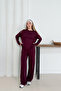 Women's Burgundy Modal Fabric Long Sleeve Basic Tracksuit Set - 3