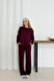 Women's Burgundy Modal Fabric Long Sleeve Basic Tracksuit Set - 4