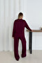 Women's Burgundy Modal Fabric Long Sleeve Basic Tracksuit Set - 7