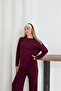 Women's Burgundy Modal Fabric Long Sleeve Basic Tracksuit Set - 6