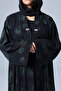 Open Front Green Flower Prints Abaya - 2