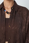 Women's Brown Patterned Oversize Cut Shirt with Gold Button Detail - 3