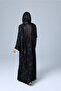 Open Front Green Flower Prints Abaya - 4