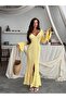 Women's Yellow Buttoned Openwork Spanish Sleeve Long Knit Cardigan (New Color) - 7