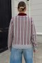 Gray Vertical Striped Polo Neck Knit Women's Knitwear Sweater - 5