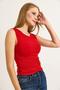 Crew Neck Accessory Detailed Women's Blouse Red - 4