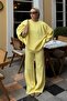 Yellow Crew Neck Oversize Sweater-Pants Knit Women's Bottom-Top Set - 2