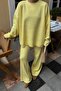Yellow Crew Neck Oversize Sweater-Pants Knit Women's Bottom-Top Set - 4
