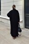 Black Turtleneck Zero Sleeve Midi Dress-Cardigan Women's Knitwear Set - 6
