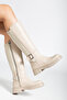 Women's Beige Cream Matte Leather Buckle Detailed Stretch Back Boots - 2