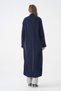 Women's Knitwear Fabric Double Pocket Design Shawl Collar Long Navy Blue Cardigan 5001 - 3