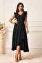 Flounce V-Neck Midi Length Crepe Dress - 2