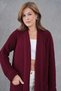 Burgundy Knitwear Fabric Double Pocket Shawl Collar Long Burgundy Cardigan 5001 - 5