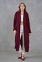 Burgundy Knitwear Fabric Double Pocket Shawl Collar Long Burgundy Cardigan 5001 - 6