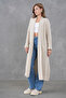 Cream Knitwear Fabric Double Pocket Shawl Collar Long Cream Cardigan 5001 - 6