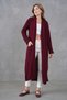 Burgundy Knitwear Fabric Double Pocket Shawl Collar Long Burgundy Cardigan 5001 - 8