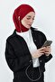 Combed Cotton Bonnet with Neck Covering Feature and Headphone Opening, B-94, Burgundy - 4