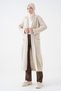 Women's Knitwear Fabric Double Pocket Detail Shawl Collar Long Cream Hijab Clothing Cardigan 5001 - 6