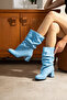 Telly Baby Blue Calf Suede 5 cm Heel Rubber Sole Boots Bottie