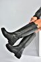 V654070503 black genuine leather women's boots - 5