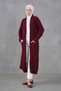 Burgundy Knitwear Fabric Double Pocket Shawl Collar Long Hijab Clothing Cardigan 5001 - 8