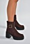 V726446602 Brown Suede Thick Heeled Women's Boots - 3
