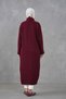 Burgundy Knitwear Fabric Double Pocket Shawl Collar Long Hijab Clothing Cardigan 5001 - 3