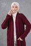 Burgundy Knitwear Fabric Double Pocket Shawl Collar Long Hijab Clothing Cardigan 5001 - 7