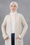 Cream Knitwear Fabric Double Pocket Shawl Collar Long Hijab Clothing Cardigan 5001 - 7