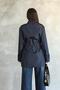 Women's Navy Blue Drawstring Waist Short Trench Coat - 5