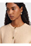 60935 Crew Neck Sequined Glitter Buttoned Knitwear Cardigan-Beige - 3