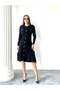 Women's Black Stylish Gold Button Detailed Elegant Long Sleeve Knitwear Dress (Size S/M) - 5
