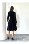 Women's Black Stylish Gold Button Detailed Elegant Long Sleeve Knitwear Dress (Size S/M) - 4