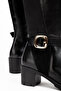 Women's Black Shiny Back Suede Buckle Detailed Boots - 3