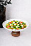 Porcelain Serving Dish with Wooden Legs, Cake Stand Cheese Plate, Fruit Plate, Pastry Display Stand - 2