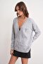 6953 Women's Oversize Wool Blend Premium Heart Embroidered Cardigan Gray - 4