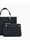 Women's Embossed Pattern Magnetic Closure Removable Shoulder Strap Black Shoulder Bag Ew000361 Af189 - 4