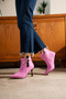 Holly Pink Leather 7 cm Heel Boots with Buckle Detail Botti̇e