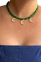 Green Jade Natural Stone Crescent Pendant Women's Necklace