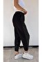 Women's Double Pocket Front Leather Back Combed Cotton Black Trousers - 2