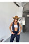 Women's Navy Blue Faux Suede Metal Stone Flexible Vest - 4