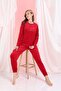 Women's Velvet Crew Neck Winter Comfortable Pajama Set - 3