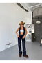 Women's Navy Blue Faux Suede Metal Stone Flexible Vest - 5